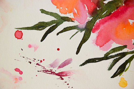 Abstract flowers bouquet original watercolor painting, botanical artwork, gift for her