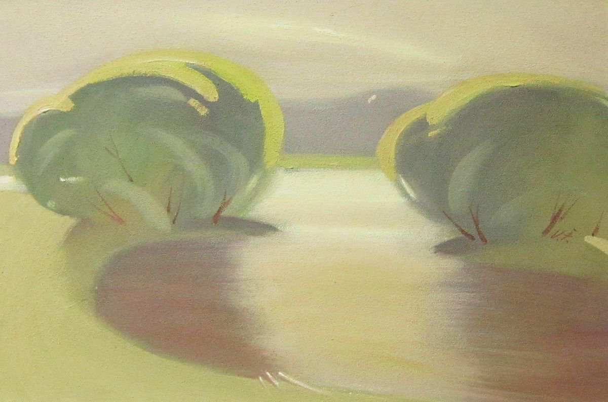 Impressionistic Landscape Oil Painting By Viktor Ivaniv, 23 X 15", Misty Dawn, Original Artwork