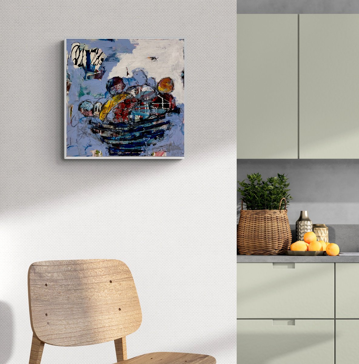 Abstract Still Life Acrylic Painting By Jutta Rika Bressem, 16 X 16", Still Life: Bowl And Fruits, Original Artwork