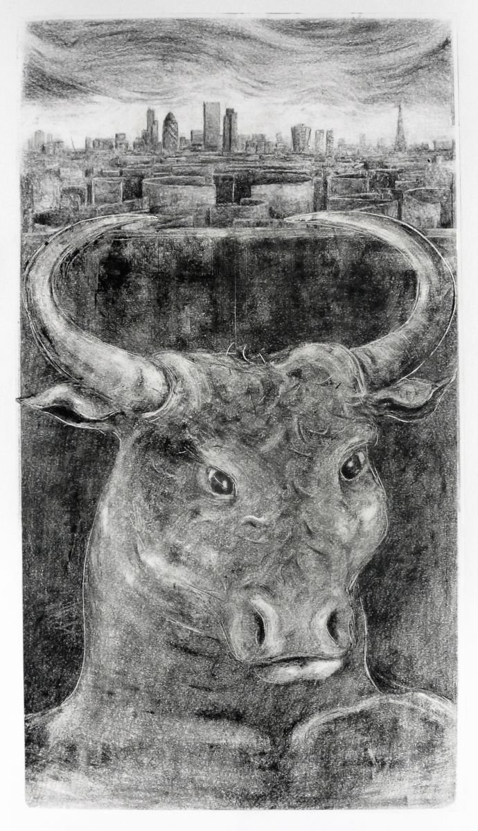 Surrealistic Animal Limited Edition Print By John Sharp, 20 X 28, Young Minotaur In London 1, Original Artwork