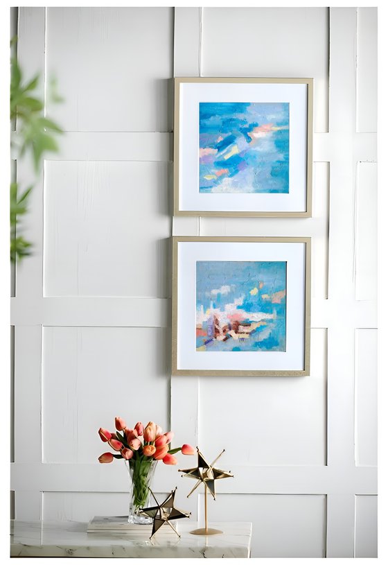 Blue mood abstract (diptych)