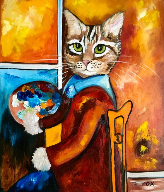 Cat artist inspired by self-portrait of Amedeo Clemente Modigliani