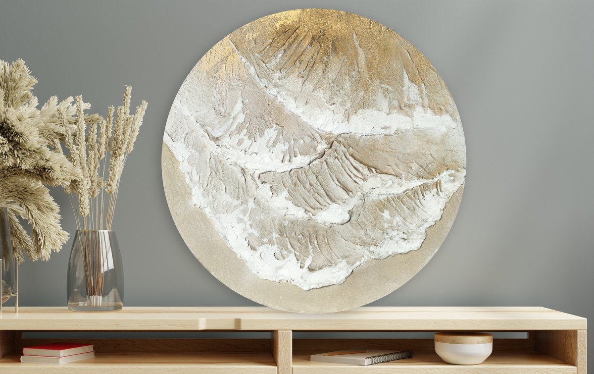 Organic Abstract Painting By Milena Gaytandzhieva, 20 X 20", Golden Waves, Original Artwork