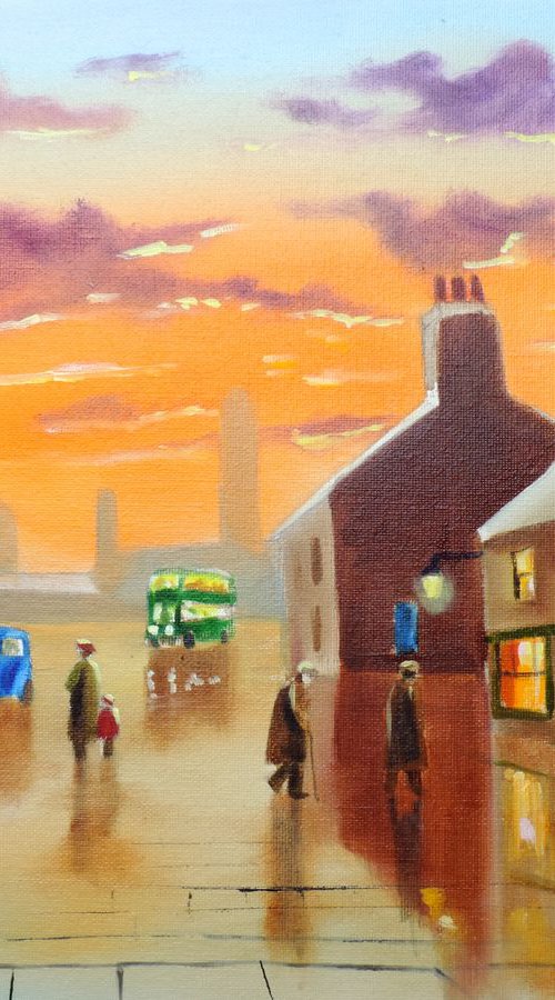 Evening in town - nostalgic street scene by Gordon Bruce