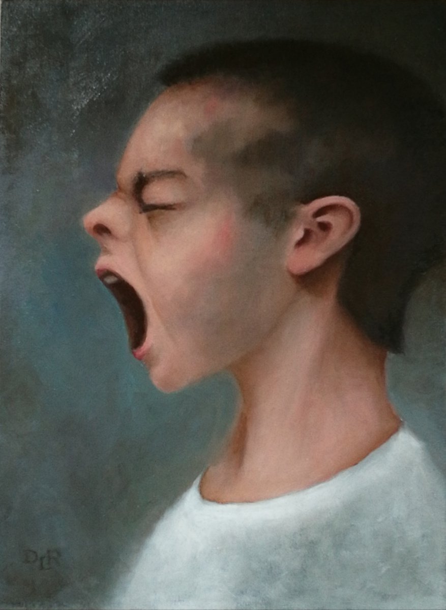 Expressive Portrait Oil Painting By Daniela Roughsedge, 9 X 13, Can You Hear Me?, Original Artwork