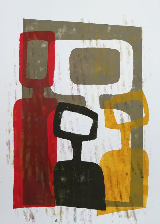 Family portrait - Art on paper - in Red (A1-59,4cmx84cm) - 38J