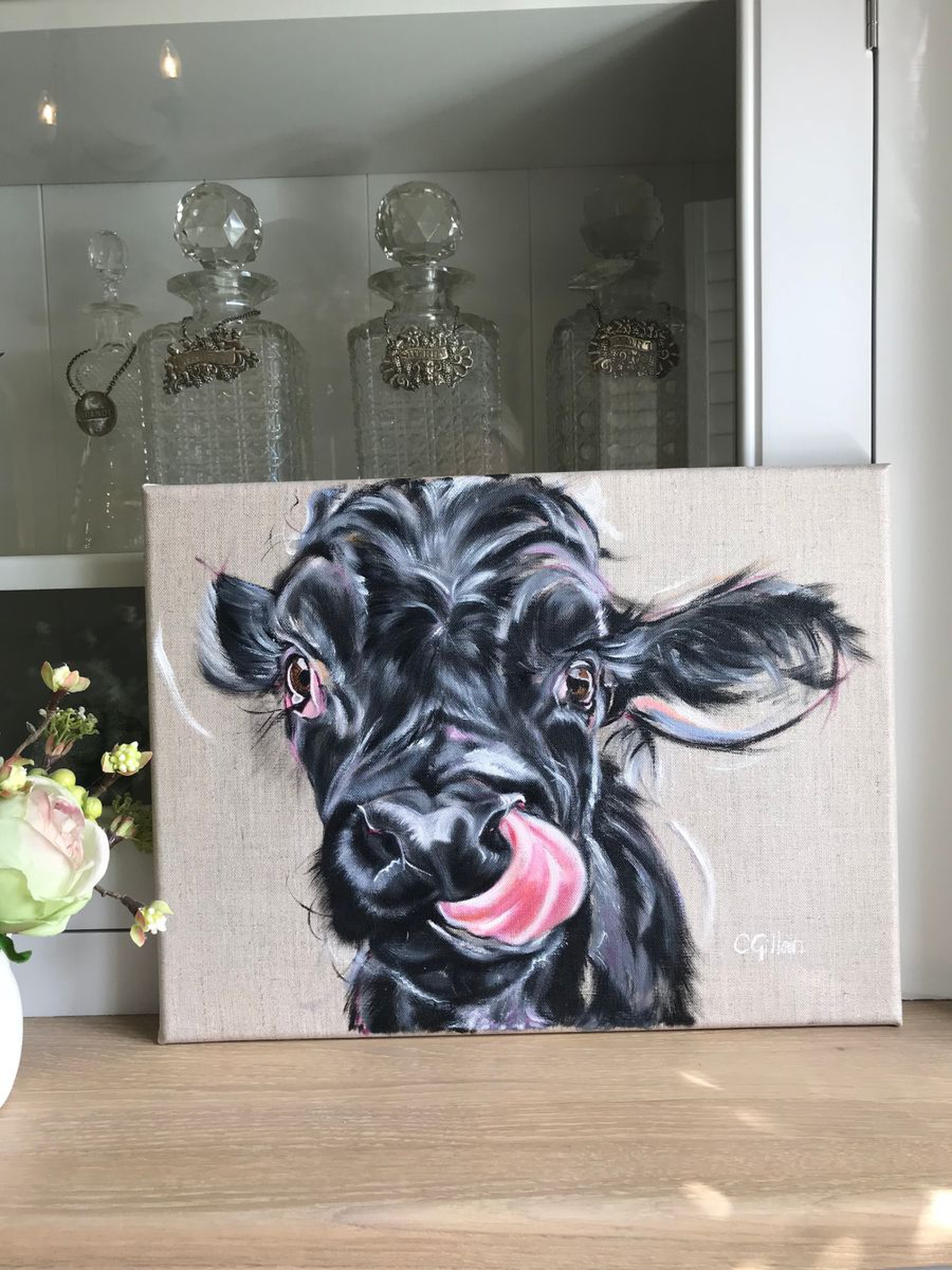 Yum Yum Black Cow Calf Tongue Sticking Out Orig Artfinder