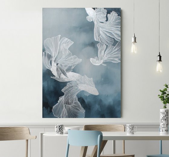 "Immensity 2" Blue silver abstract art