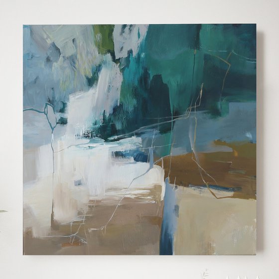 "Influence 2" Abstract teal green acrylic art