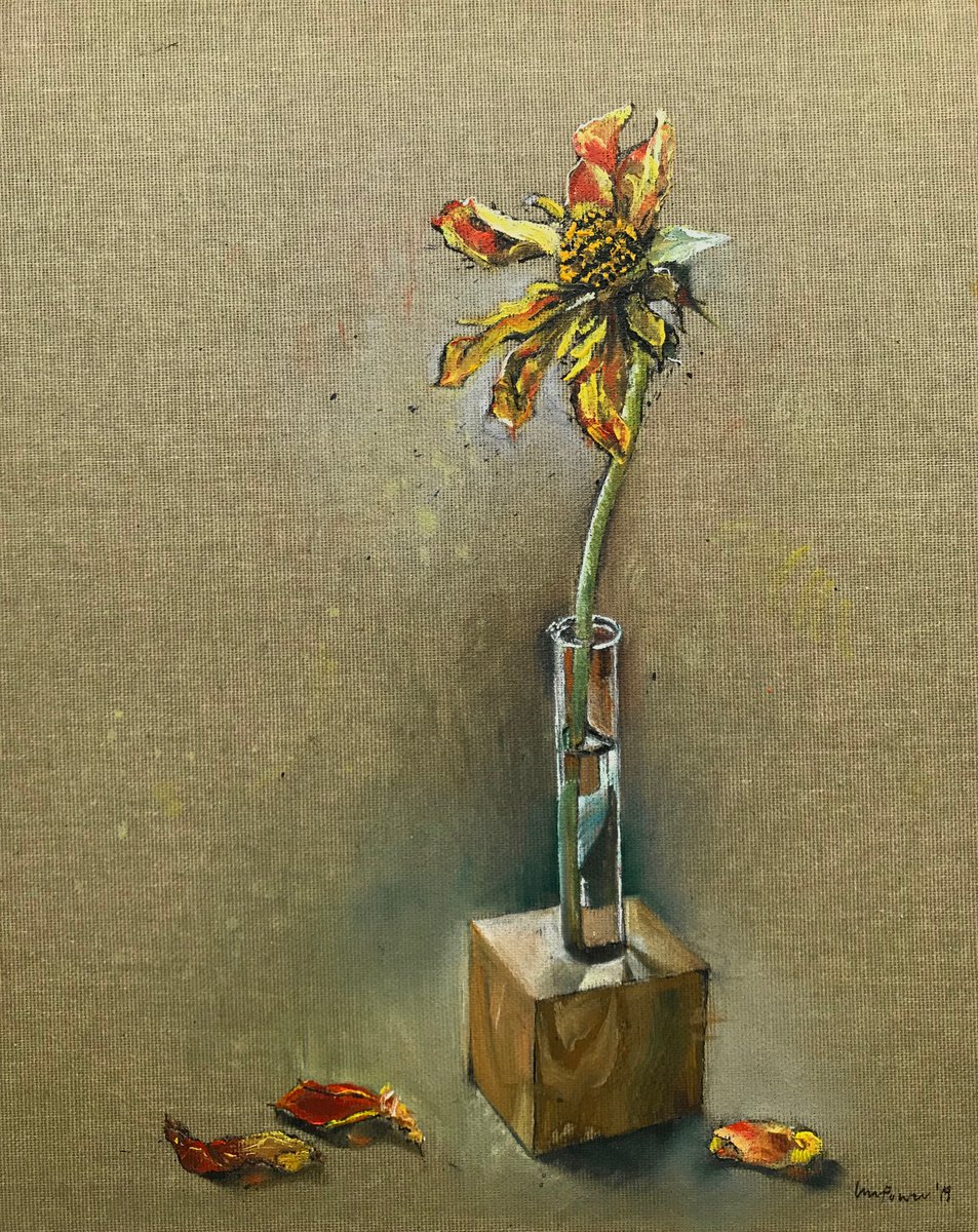 Faded Dahlia Still Life By Luci Power, 9 X 12, Artwork For Sale On Artfinder