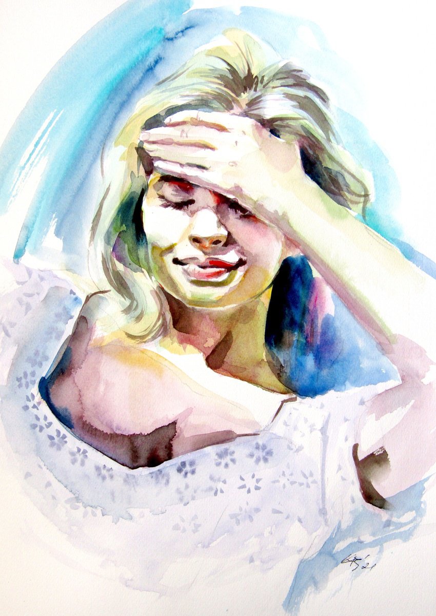 Kovács Anna Brigitta | Original  Watercolour | Portrait Of Beauty Iii | 35 X 50Cm | Artwork For Sale On Artfinder