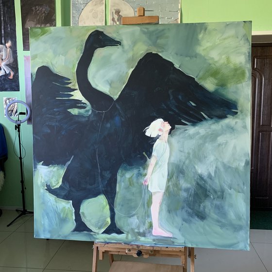 I will not come alone. Black swan. 110x110cm