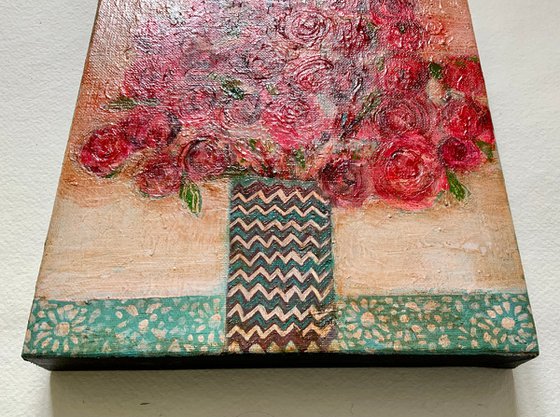 Vintage Pink Roses, floral, flowers, 25x25cm