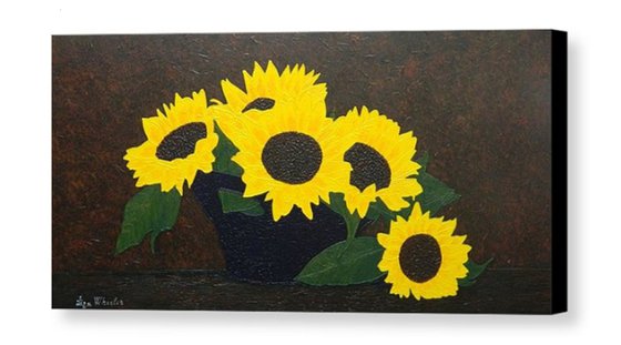 Summer Kiss - large still life sunflower painting, home office decor