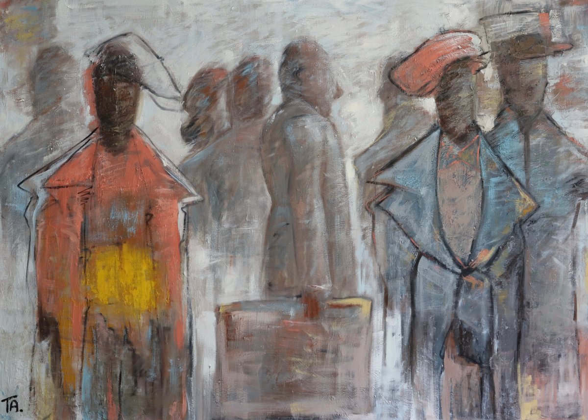 Abstract Portrait Oil Painting By Ta Byrne, 71 X 51", Going Home, Original Artwork