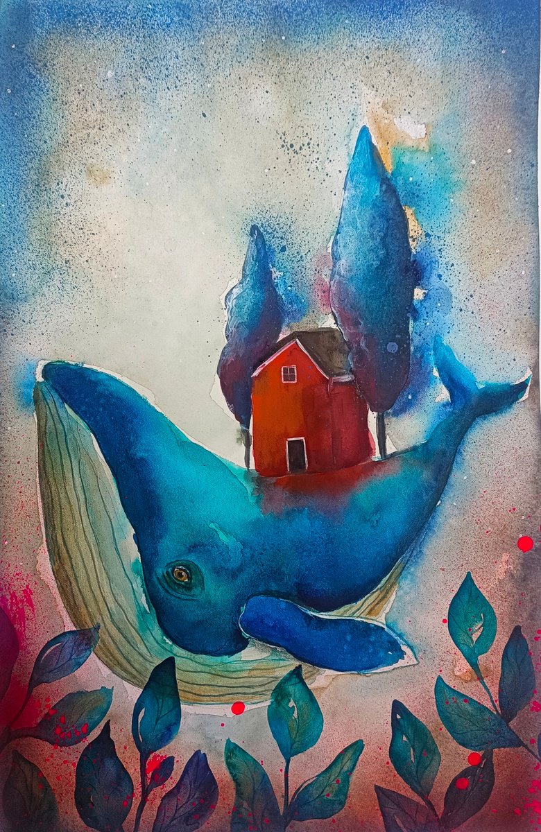 Surrealistic Animal Watercolour By Evgenia Smirnova, 15 X 22, Ocean World, Original Artwork