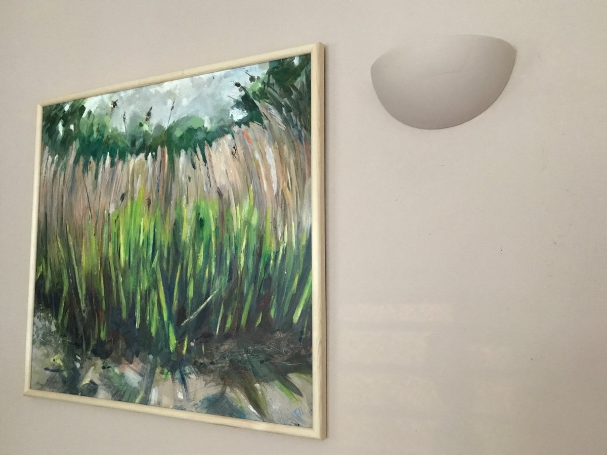 Organic Landscape Oil Painting By Sandra Haney, 31 X 29", Reeds, Original Artwork