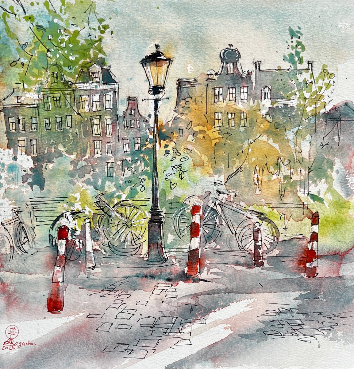 Illustrative Cityscapes Watercolour By Larissa Rogacheva, 10 X 10", Amsterdam#8, Original Artwork