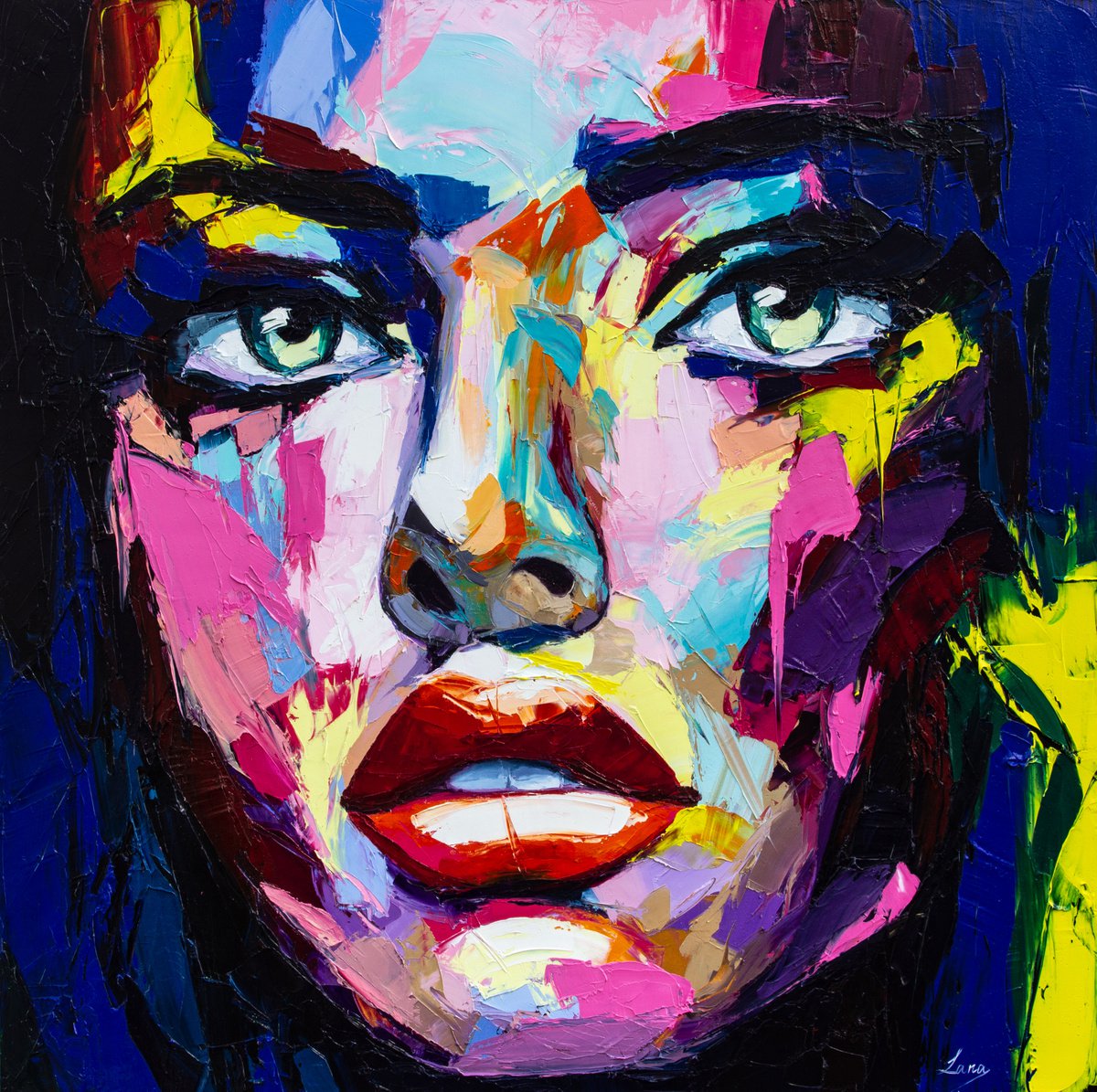 Expressive Portrait Oil Painting By Lana Frey, 39 X 39", Irisness Dream, Original Artwork