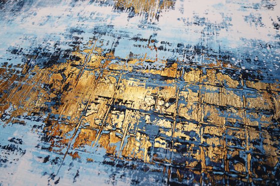 ICELAND * 63" x 31.5" * ACRYLIC PAINTING ON CANVAS * WHITE * BLUE * GOLD