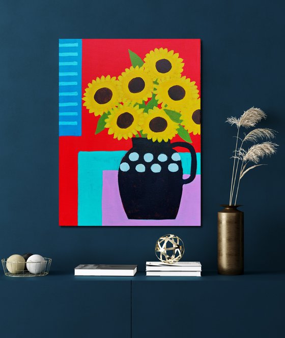 Sunflowers and Blue Shutters
