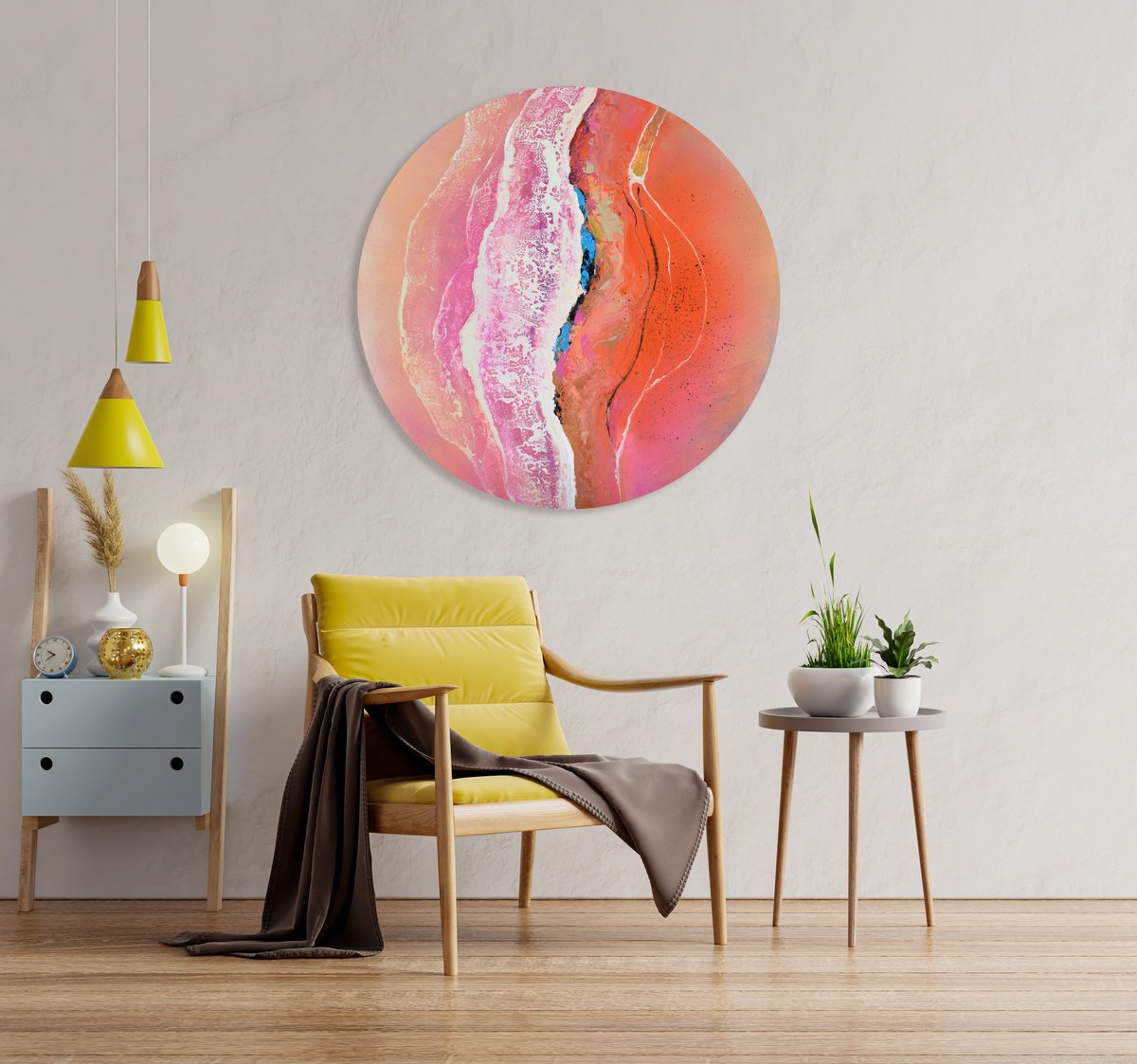 Secret Island 2 - Large Abstract Painting, 90 cm diameter by Milena Gaytandzhieva