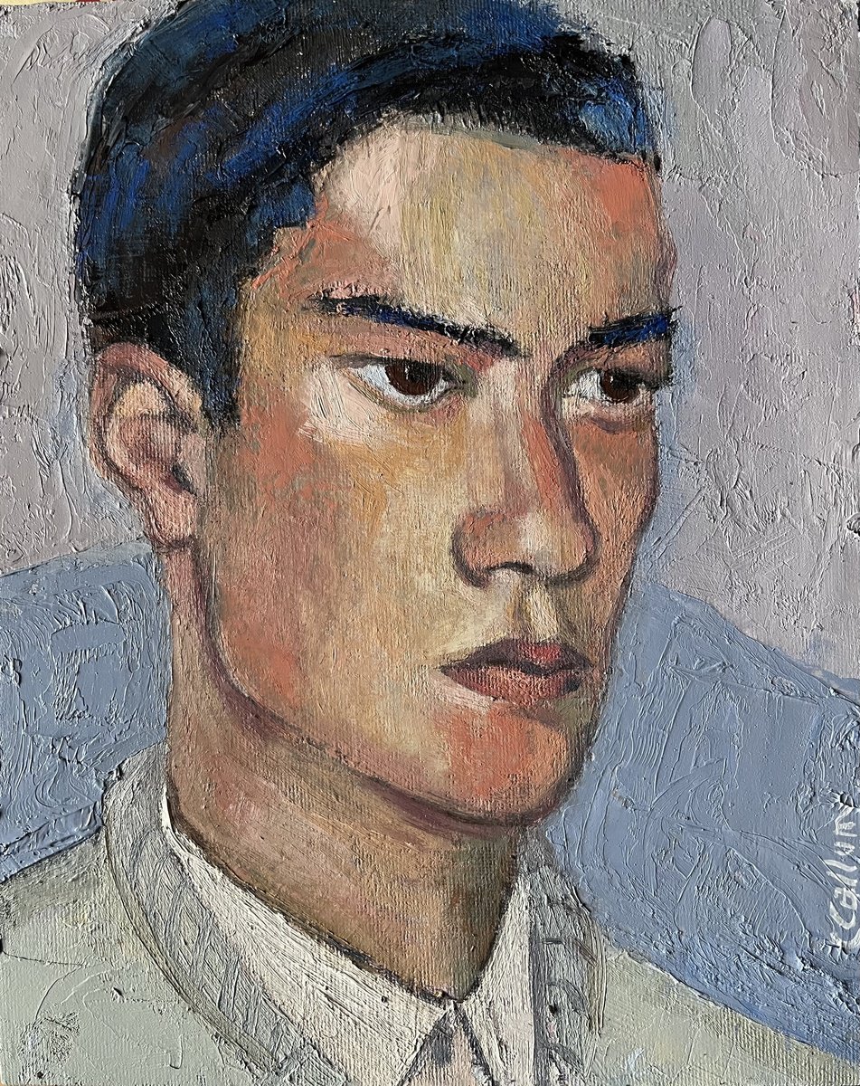 Expressive Portrait Oil Painting By Christine Callum Mcinally, 8 X 10, Handsome Young Man, Original Artwork