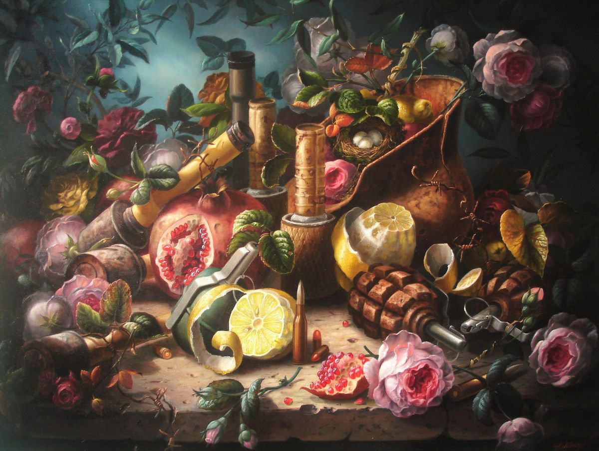 Surrealistic Still Life Oil Painting By Alexander Mikhalchyk, 35 X 28, Opposite., Original Artwork