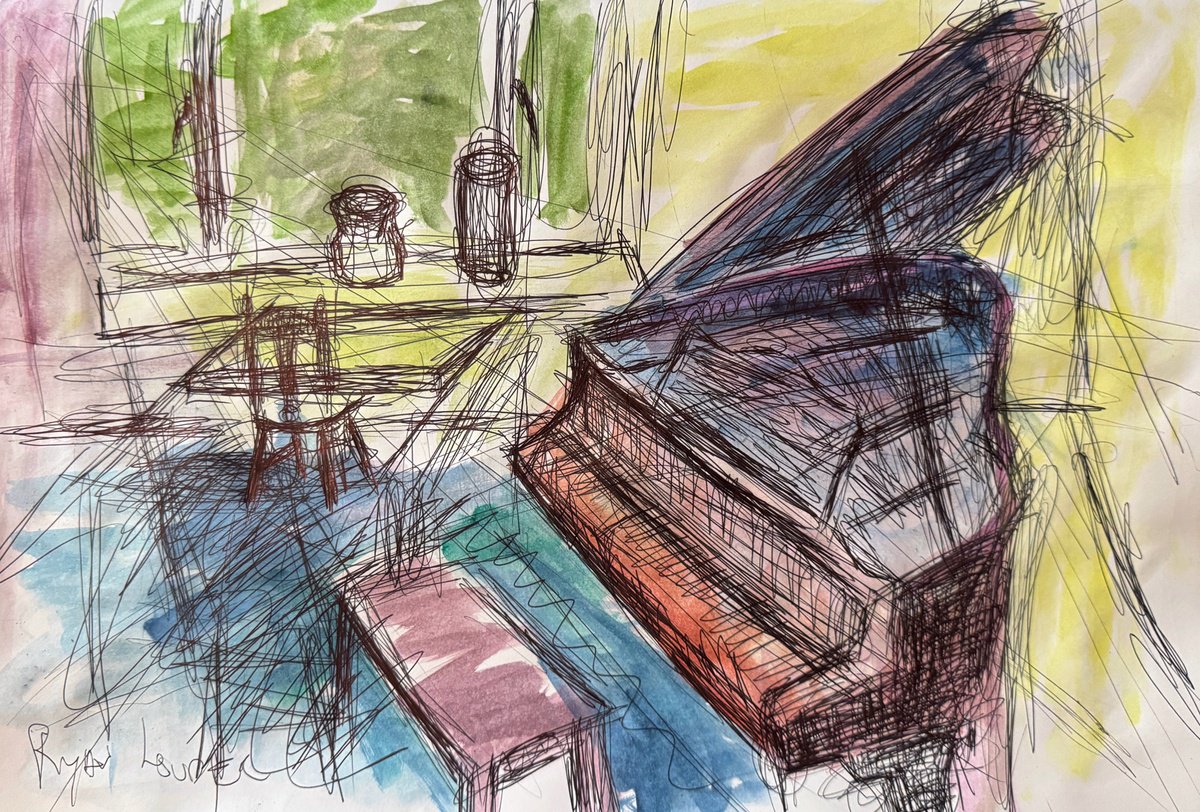 Expressive Still Life Painting By Ryan Louder, 28 X 20", Piano Room, Original Artwork