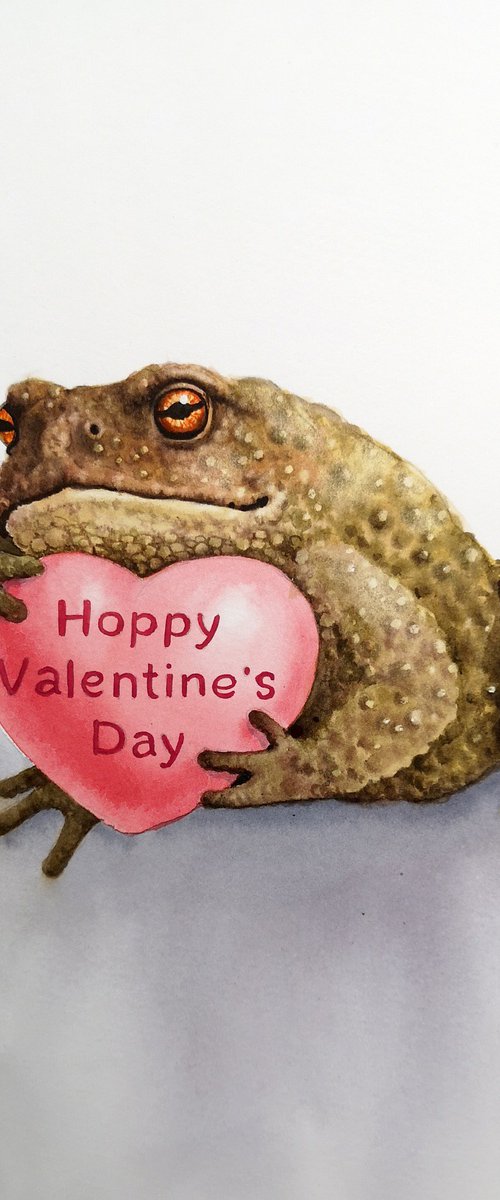 Hoppy Valentine’s Day -  toad with heart by Olga Beliaeva Watercolour