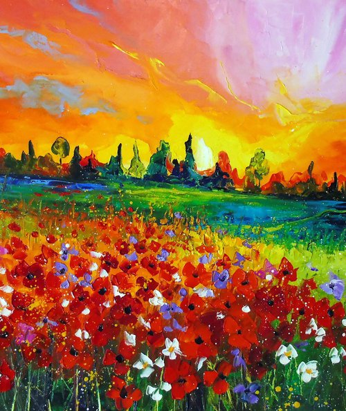 Sunset over the poppy field by Olha Darchuk