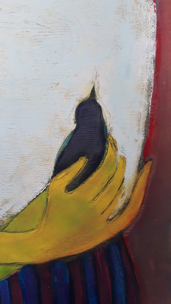 Portrait with a blackbird.