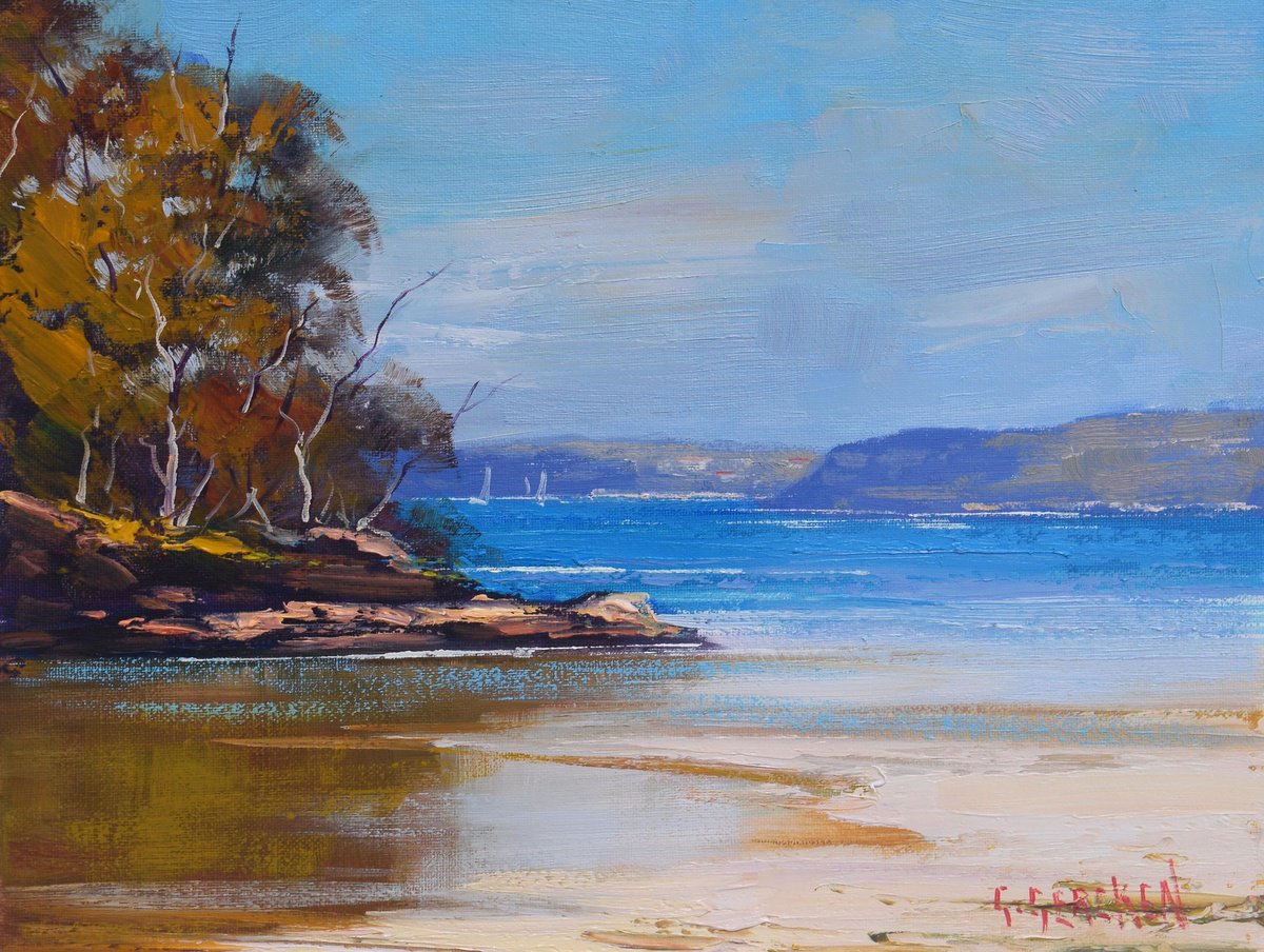 Framed Original oil Painting Beautiful expressive seascape Collins Beach Sydney Harbour by... by Graham Gercken