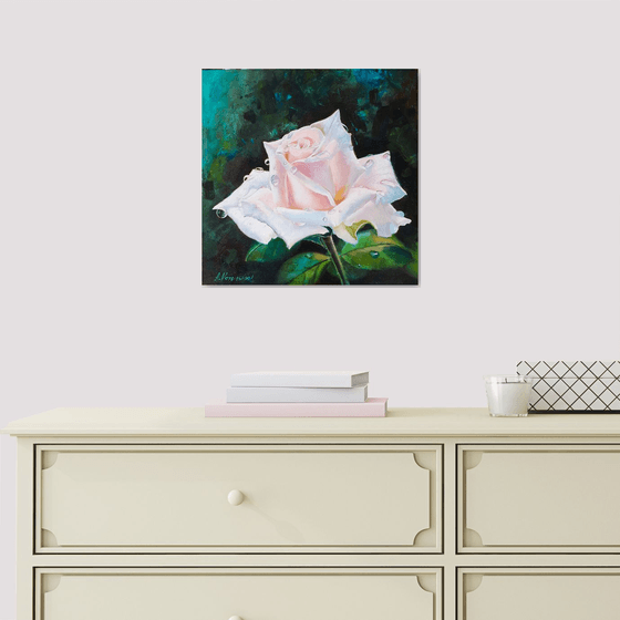 "Tears of a rose."  rose flower  liGHt original painting PALETTE KNIFE  GIFT (2020)