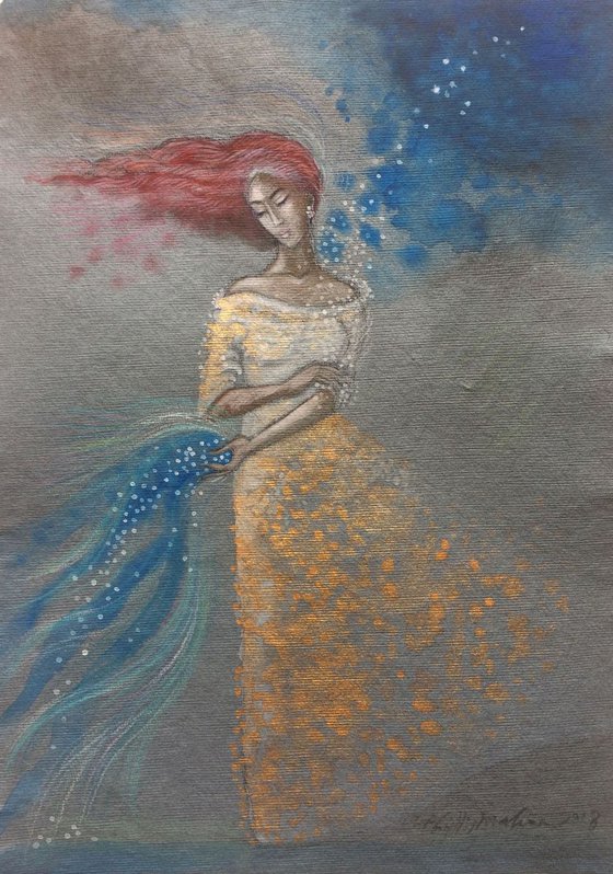 Aquarius ~ Woman as conduit (watercolour on handmade paper)