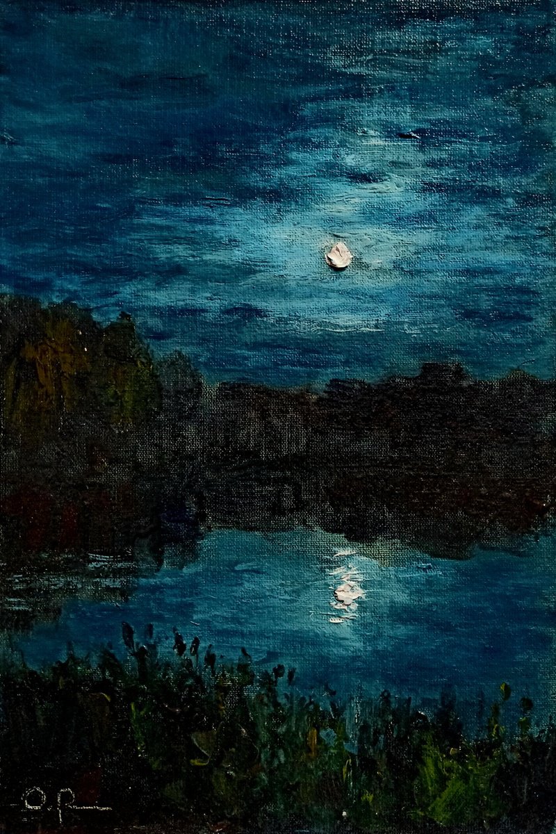 Impressionistic Landscape Oil Painting By Oleh Rak, 8 X 12", Silence Of The Night, Original Artwork