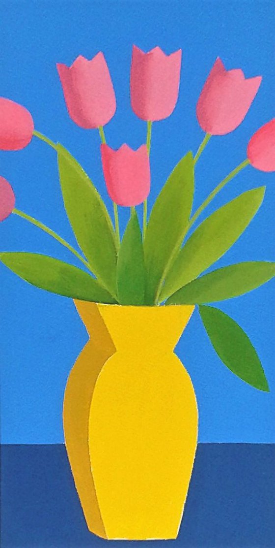 Pink Tulips in a Yellow Vase II - RESERVED FOR CERYS