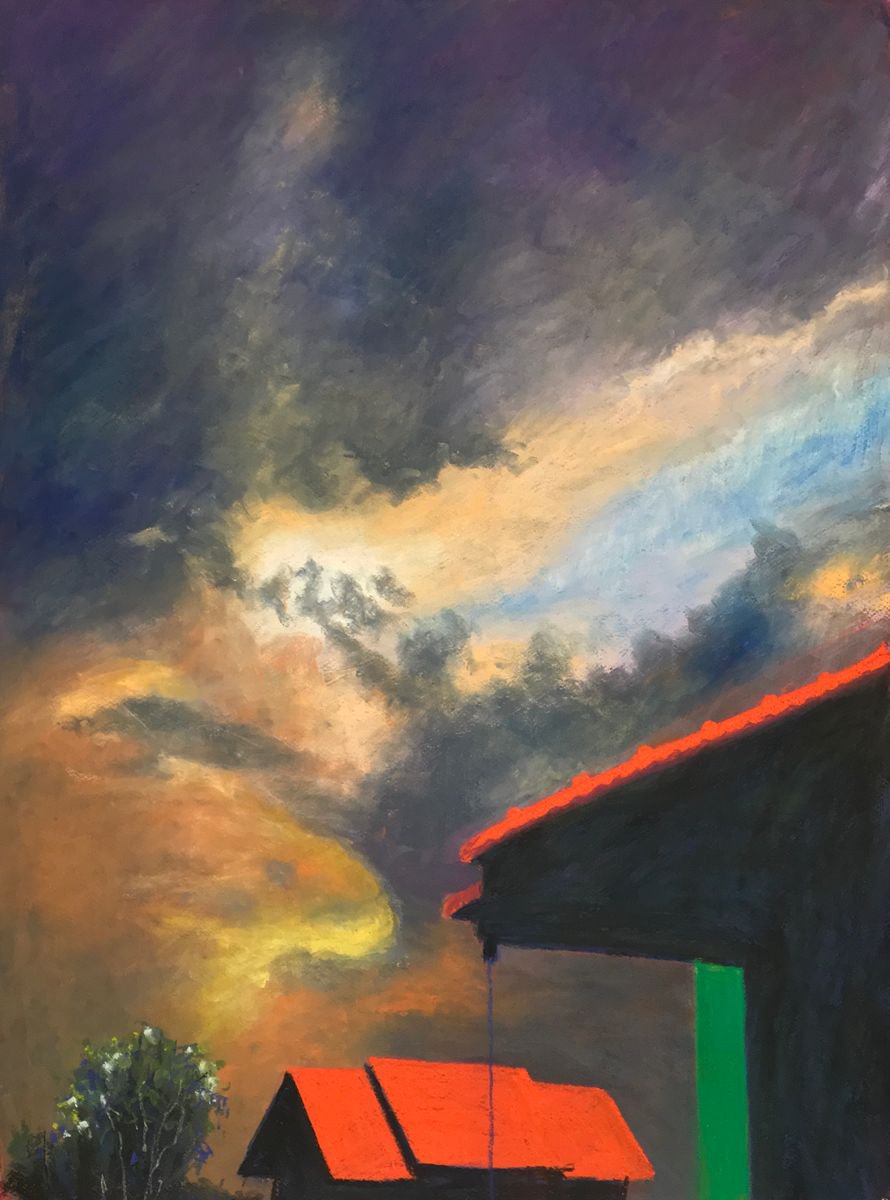 Impressionistic Landscape Pastel Drawing By John Cottee, 22 X 30, Red Roofs, Original Artwork