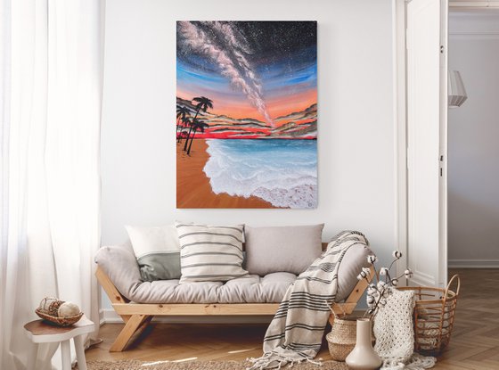 Coral sky and ocean wave