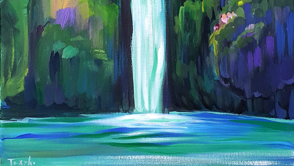 Original Acrylic Painting - Waterfall in the Mysterious Mountain