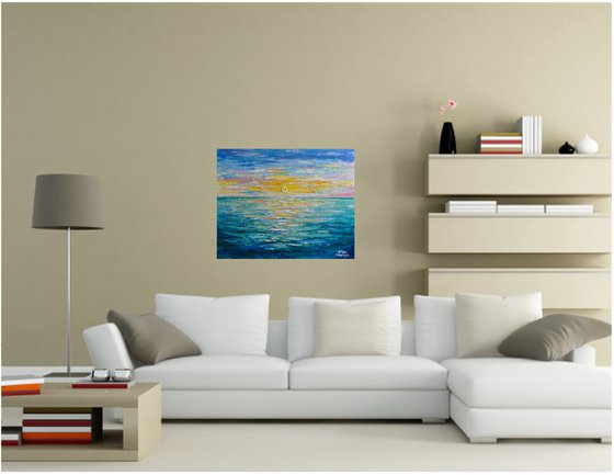 Sunrise - Impressionist seascape painting, ocean sunrise palette knife art