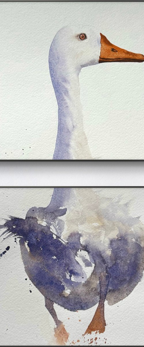 Curious duck White long neck by Yuliia Sharapova