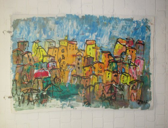 colourful italian city, tuscany xxl on canvas, not stretched