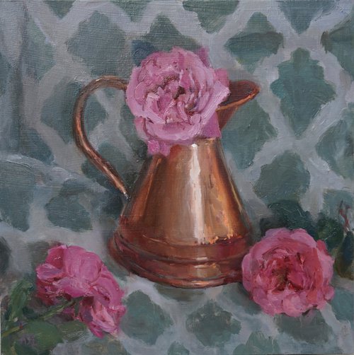 Still life with Roses and Copper Jug by Alex James Long