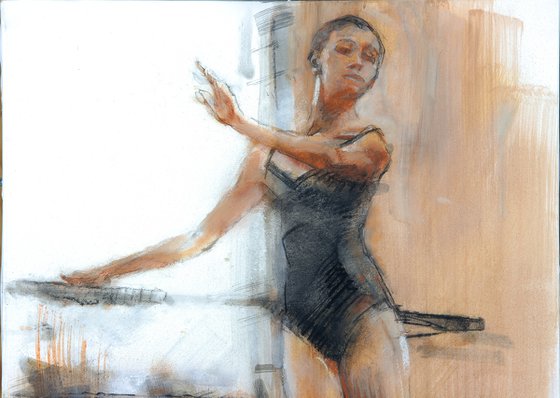 Charcoal drawing on paper " "Ballerina"l"
