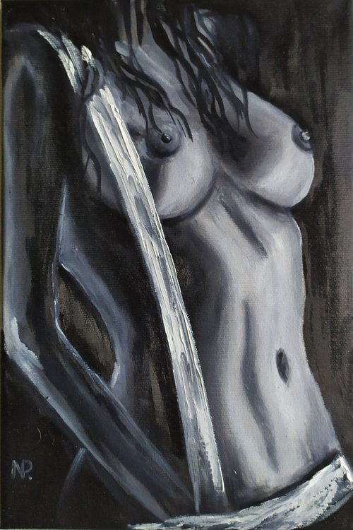 Hi, my dear! original nude erotic girl oil painting, gift art. by Nataliia Plakhotnyk