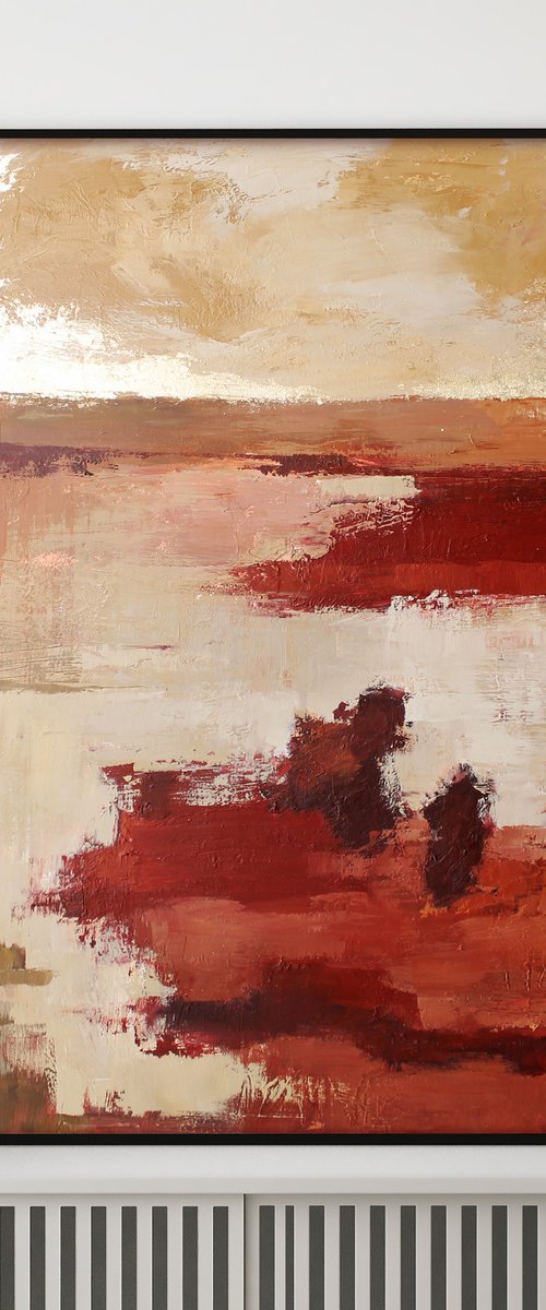 "Autumn" Abstract acrylic nature red gold by Solomia