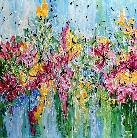 Colorful Garden - Abstract Floral Painting, Textured Landscape Art, Palette Knife Flower Meadow Wall Art