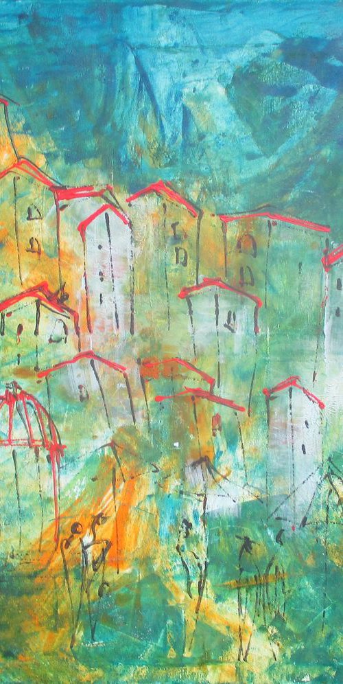 people in a mediterrian city xl Oilpainting 39,4 x 47,3 inch by Sonja Zeltner-Müller