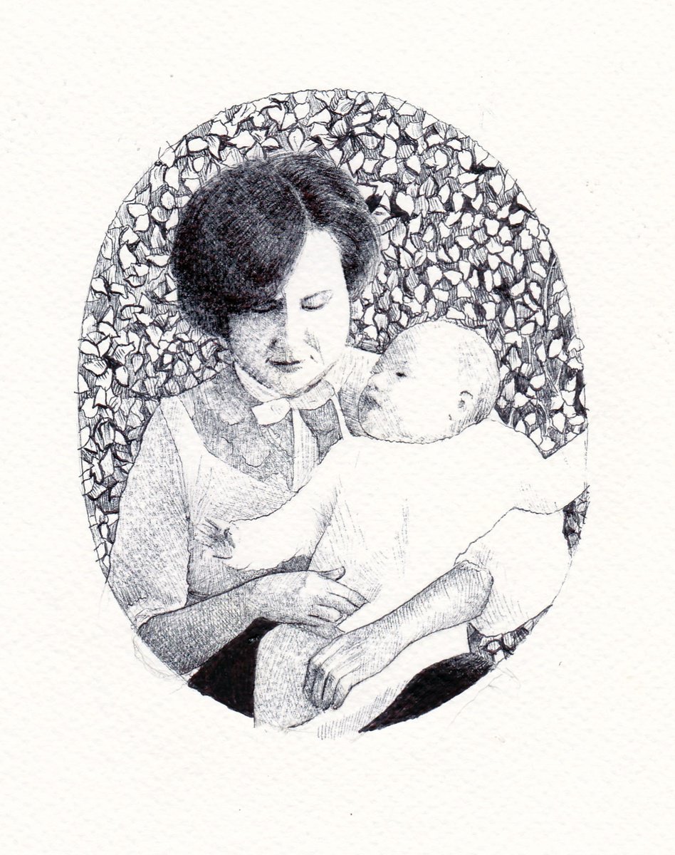 Portrait Ink Drawing By Andromachi Giannopoulou, 7 X 8, Sunday Morning, Original Artwork